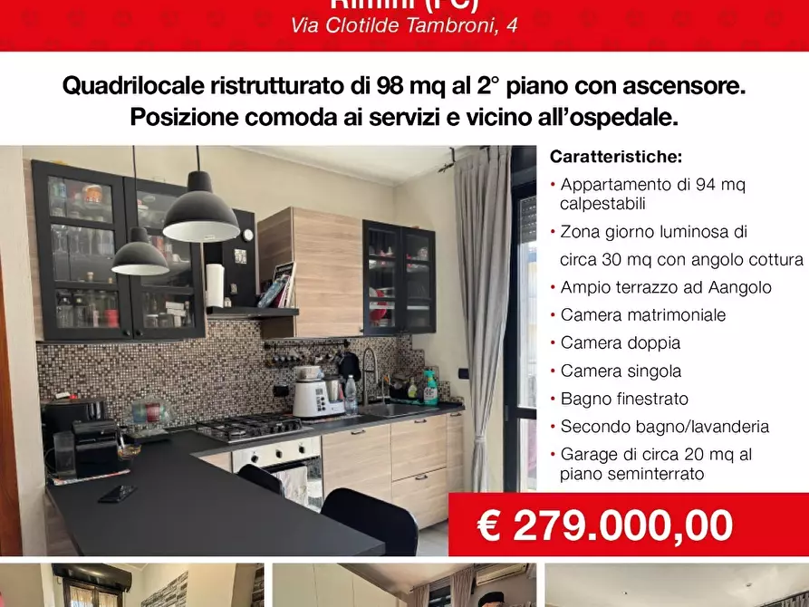 Immagine 1 di Quadrilocale in vendita  in Via Clotilde Tambroni 22 a Rimini