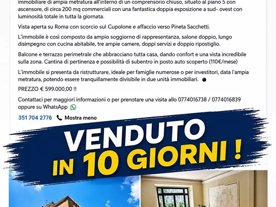 Immagine 1 di Quadrilocale in vendita  in Circonvallazione Aurelia 129 a Roma