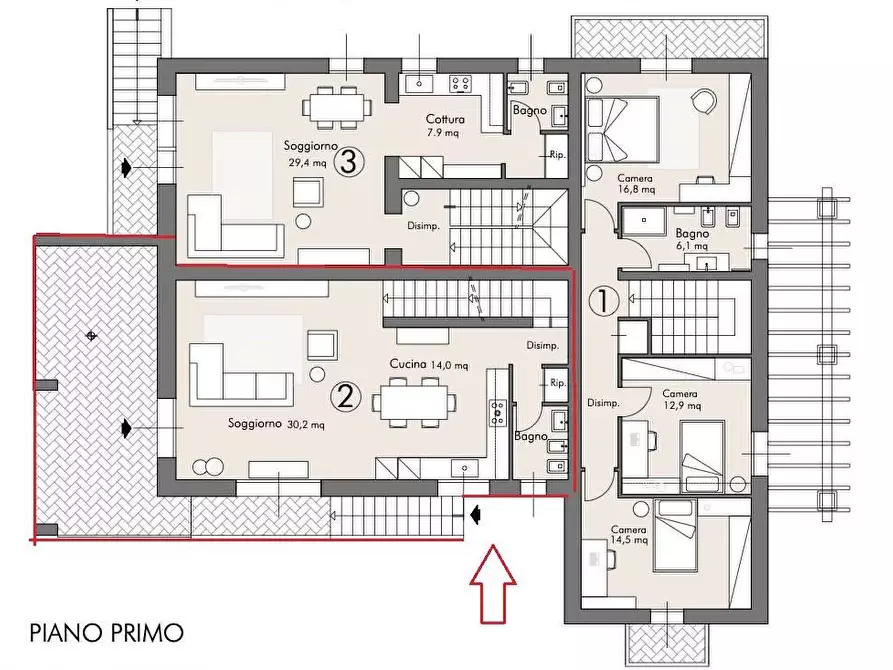 Immagine 7 di Casa trifamiliare in vendita  a Cascina