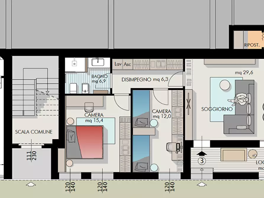Immagine 2 di Appartamento in vendita  a Cascina