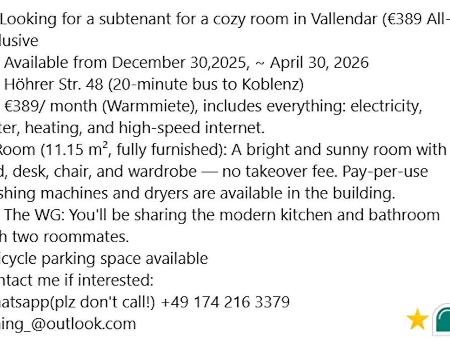 Immagine 9 di Camera in affitto  in Höhrer Straße a Niederwerth