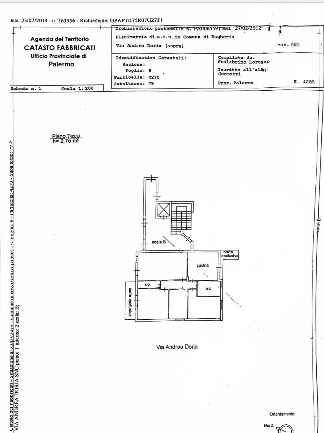Immagine 12 di Appartamento in vendita  in Via Andrea Doria 24 a Bagheria